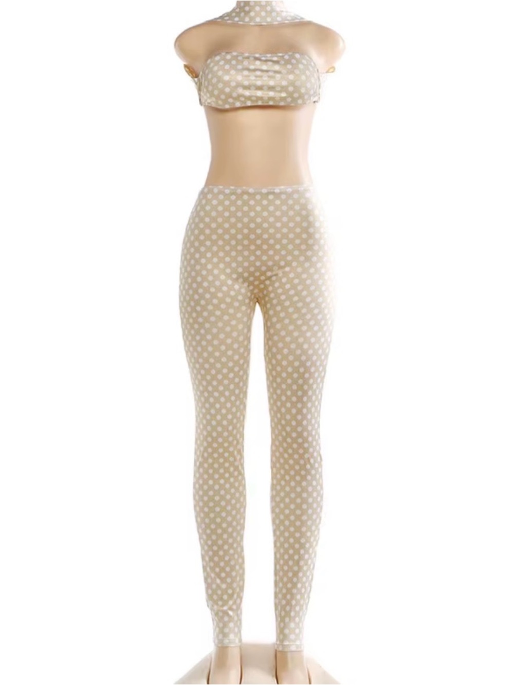 Beige Polka Dot High-Waist Leggings - Women Pants